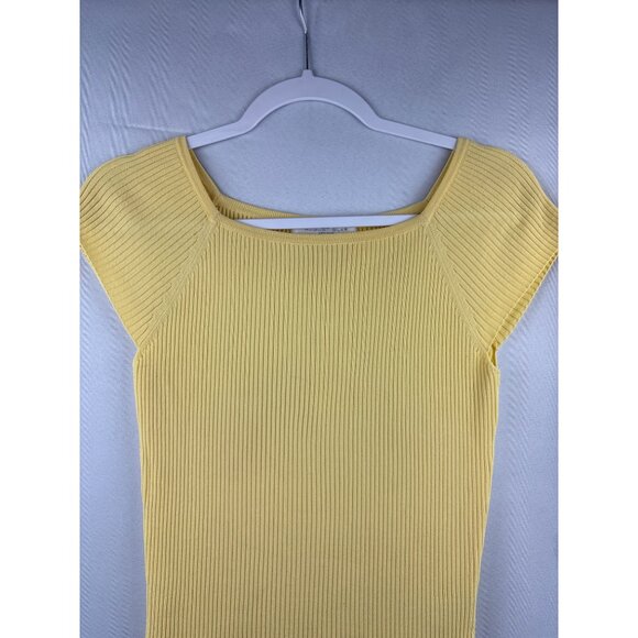 August Silk Womens Ribbed Yellow Top Size S - Picture 1 of 4